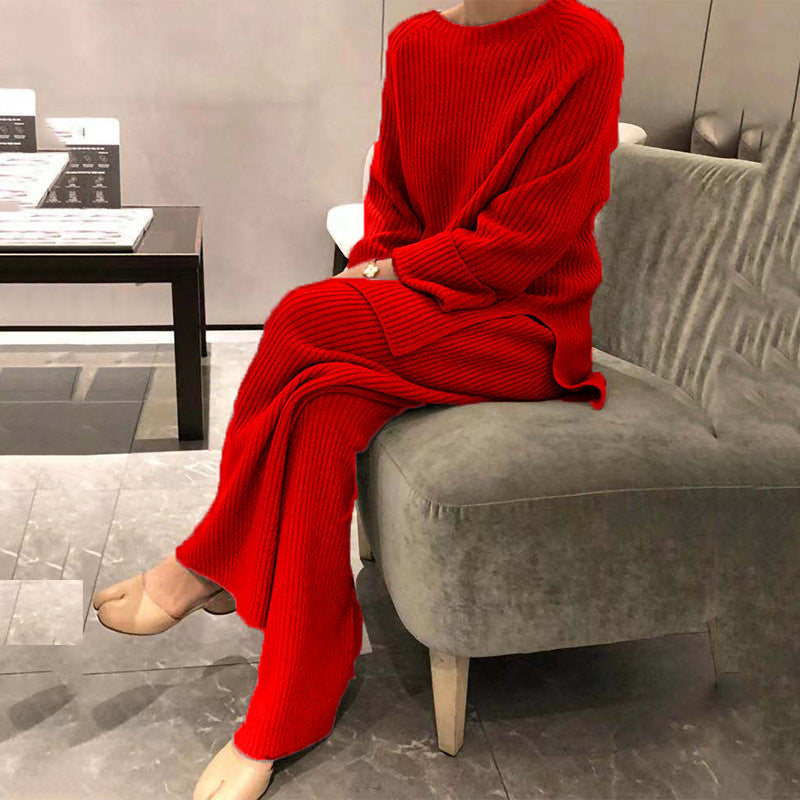 Damen Ripp-Strickanzug mit weitem Oberteil und weitem Bein Drune