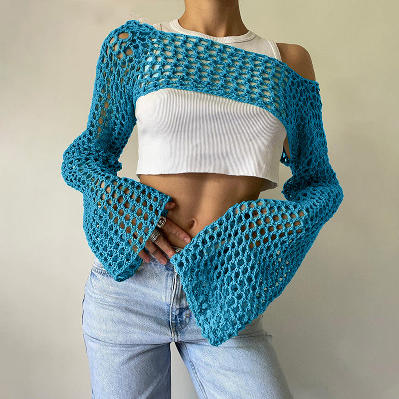 Damen gehäkeltes Langarm-Top mit Off-Shoulder-Design Drune