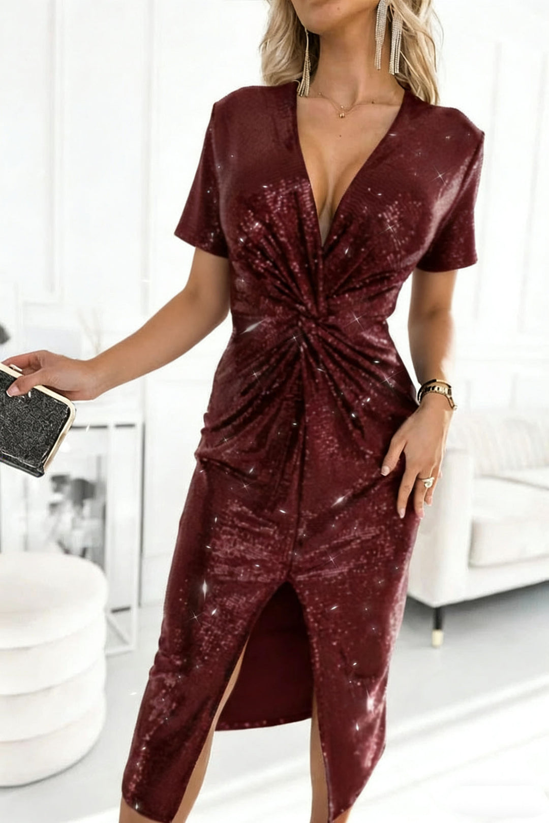 Damen Glamouröses Cocktailkleid mit aufregendem Schlitzdesign Drune