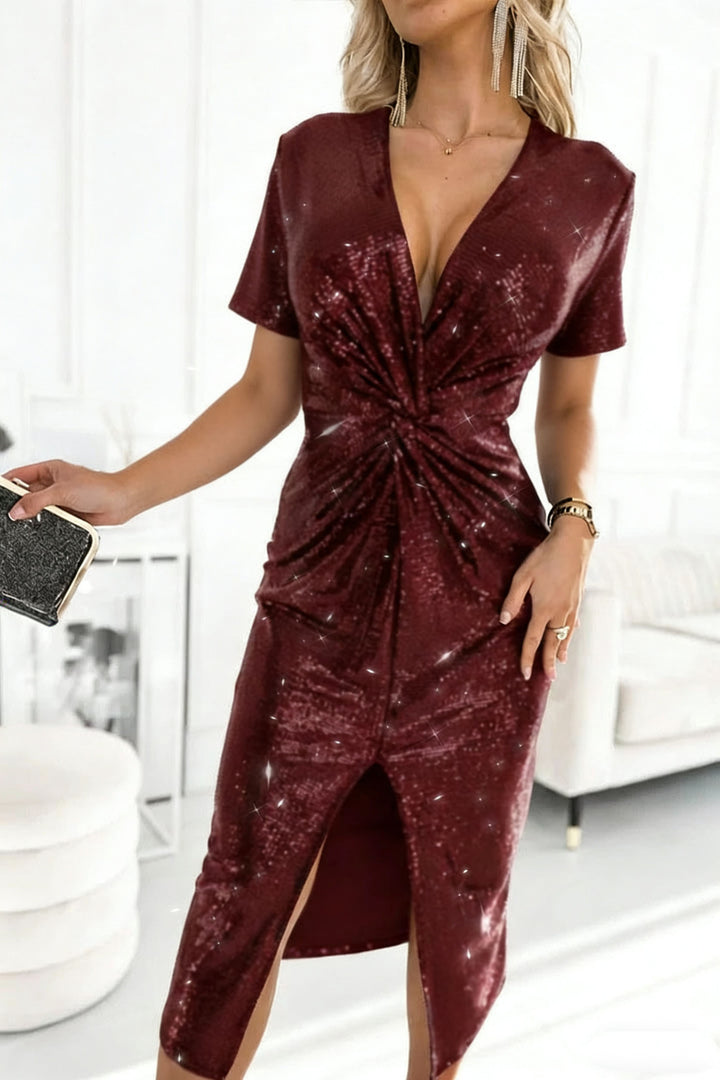 Damen Glamouröses Cocktailkleid mit aufregendem Schlitzdesign Drune