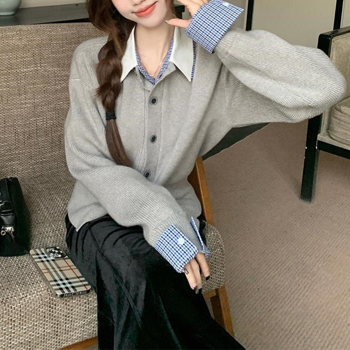 Damen gemütlicher Strickcardigan mit großen Knöpfen und überschnittenen Ärmeln Drune