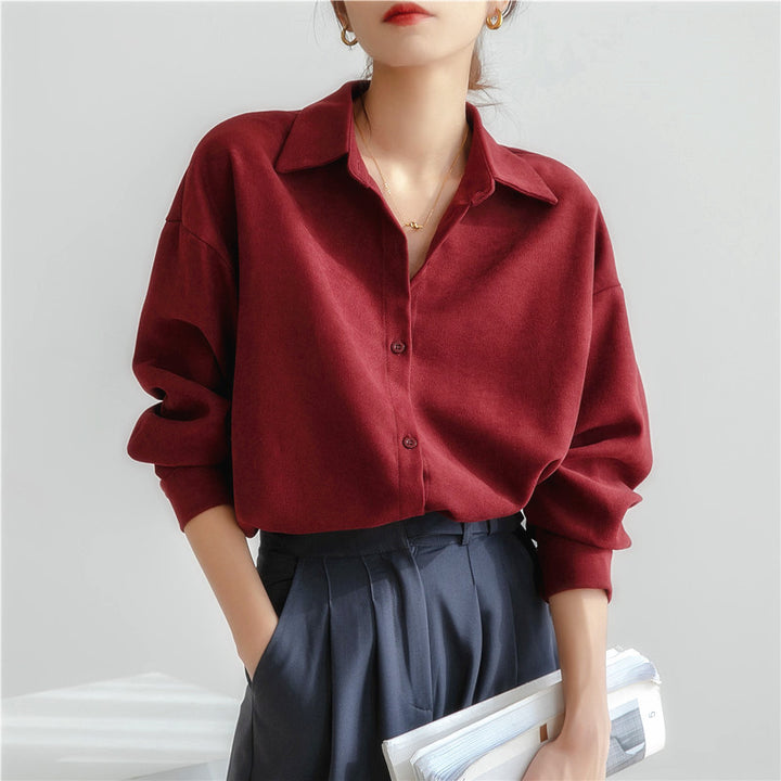 Damen Oversized Bluse mit elegantem Kragen und lässigem Schnitt Drune