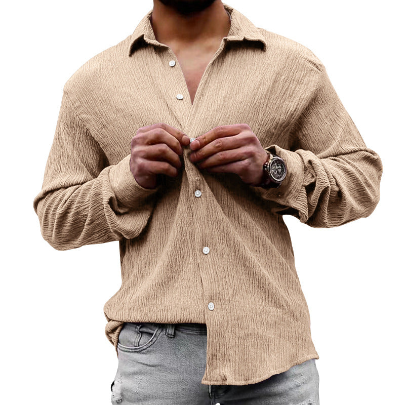 Herren nan strukturiertes Casual-Hemd mit Crinkle-Optik, Hemdkragen und legerem Oversize-Schnitt Drune