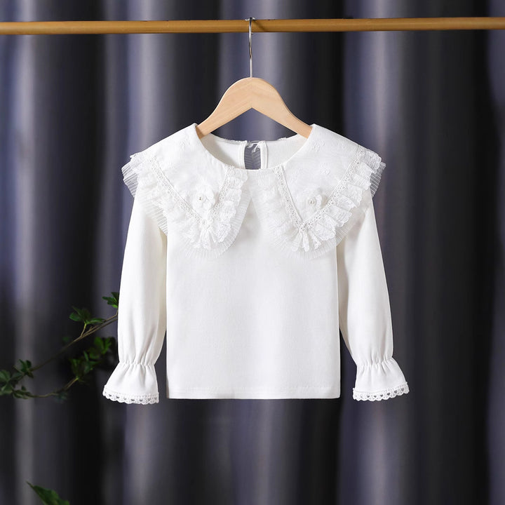 Mädchen Bluse mit üppigem Spitzenkragen und filigranen Applikationen Drune
