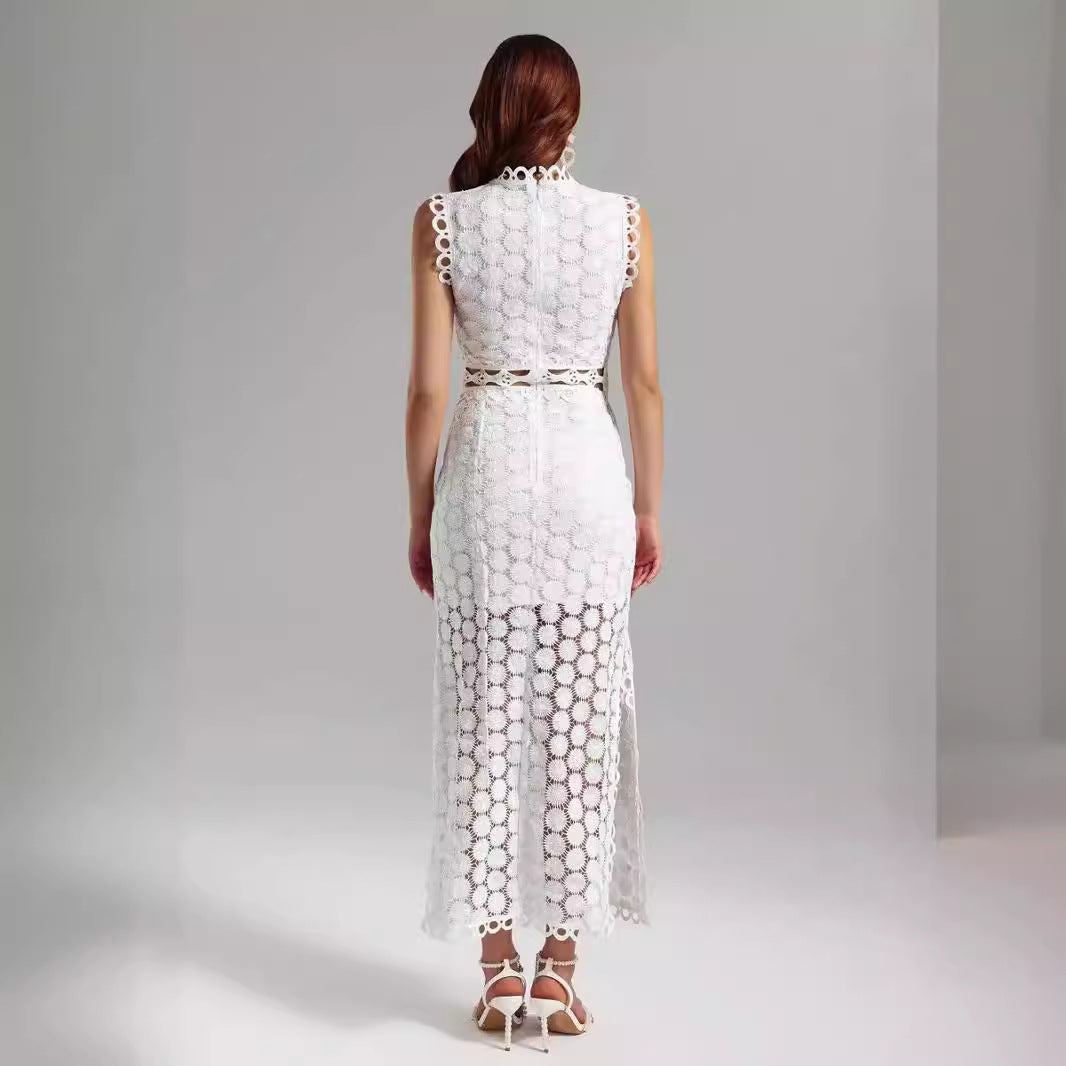 Damen Spitzen Maxikleid mit dekorativen Ausschnitten und elegantem Ansatz Drune