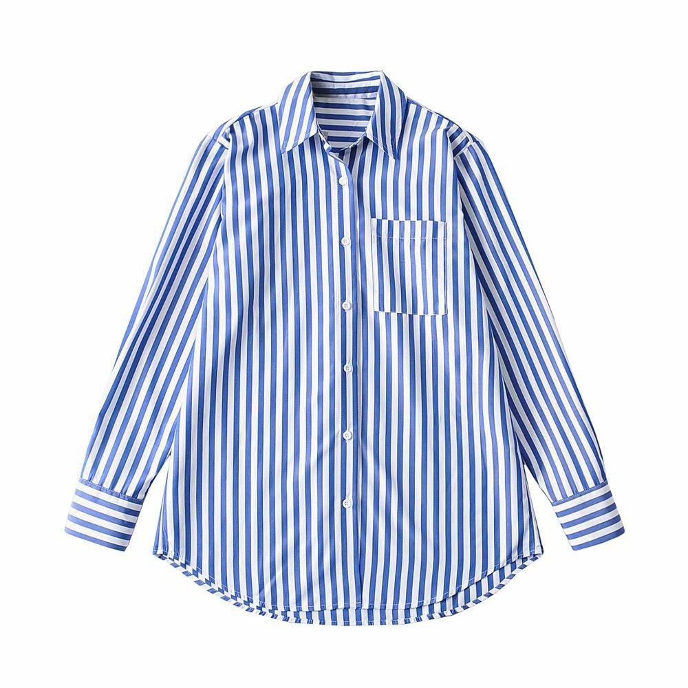 Damen Elegante Bluse mit feinem Streifenmuster und praktischem Brusttasche Drune