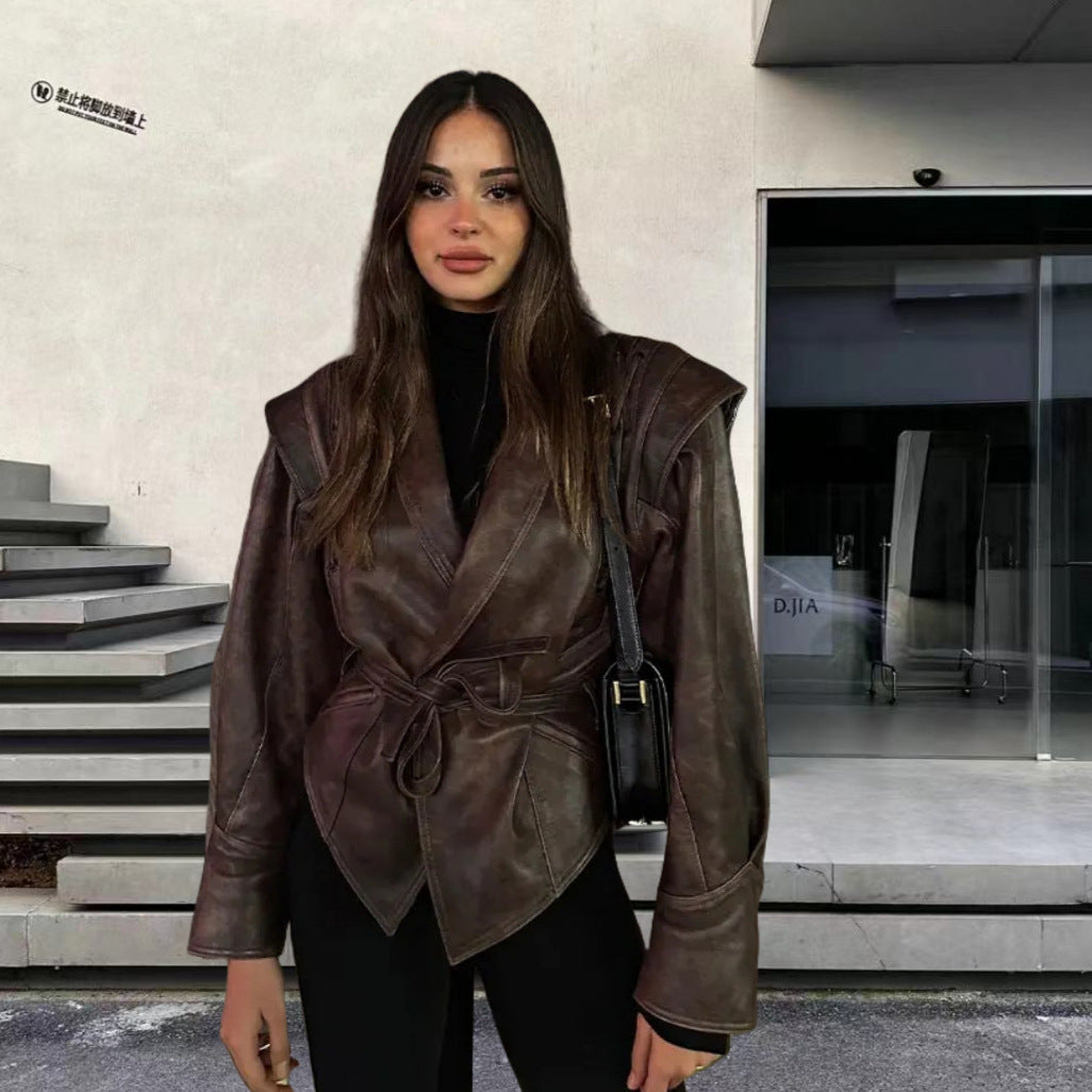 Damen Kunstleder Blazerjacke mit strukturierter Silhouette Drune