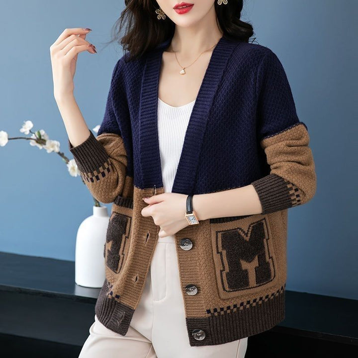 Damen lässige Strickjacke mit modernen Zopfmustern und praktischen Taschen Drune