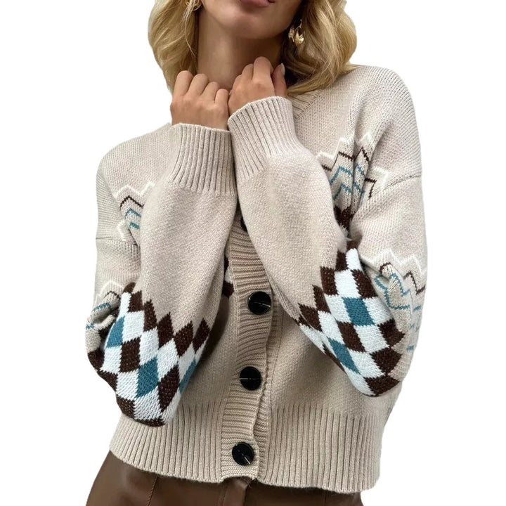 Damen Strickjacke mit buntem Rautenmuster Drune