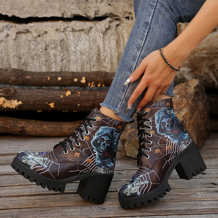 Damen Grafik Halloween Combat Boots mit Chunky Heel Drune