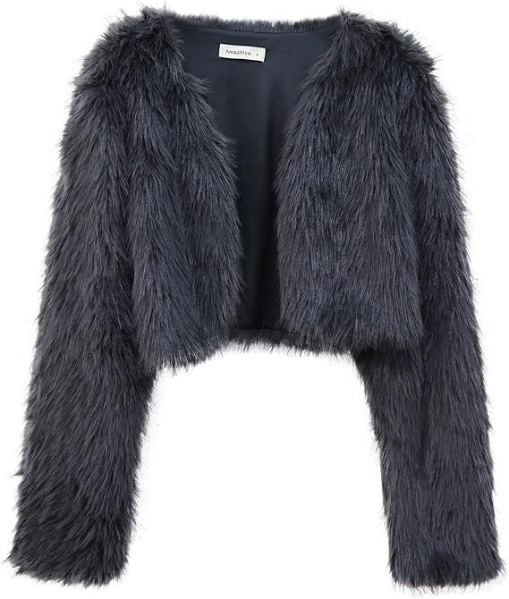 Damen Kurze glamouröse Kunstfelljacke mit lockeren Ärmeln Drune