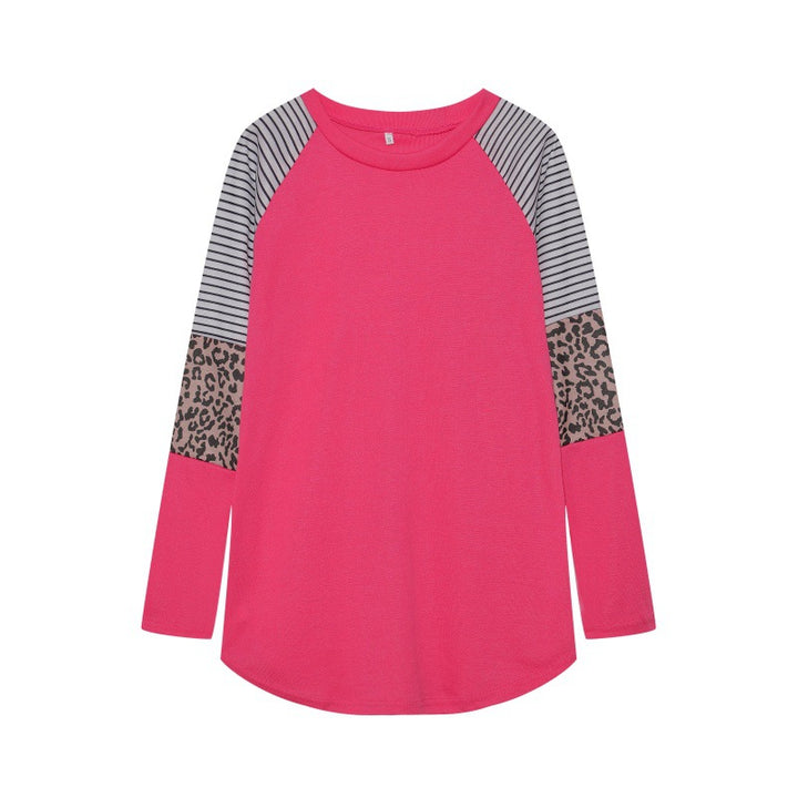 Damen Sportliches Langarmshirt mit tierischem Muster und modernem Streifendesign Drune