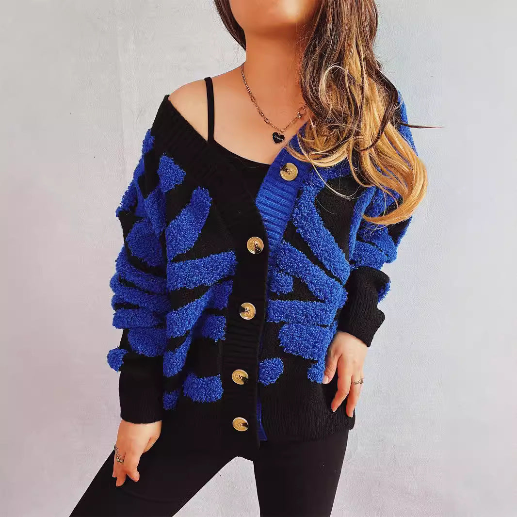 Damen modische Strickjacke mit grafischem Muster und luxuriösen Knöpfen Drune