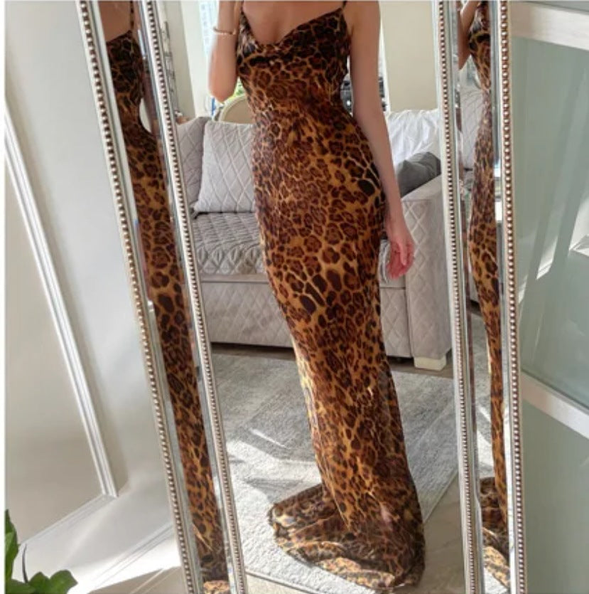 Damen Maxikleid mit grazilem Leoprint und feinem Stoff Drune