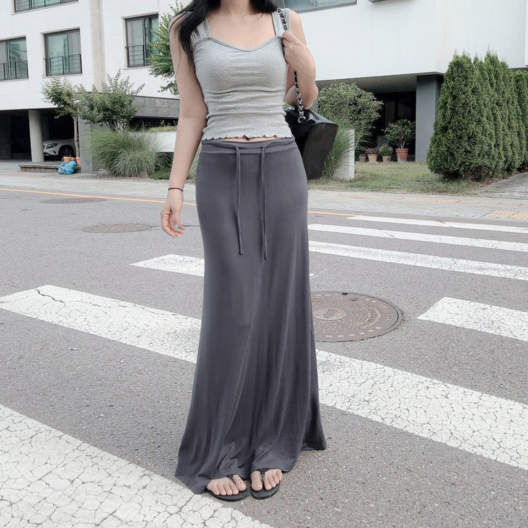 Damen Maxi-Rock mit fließendem Saum und verstellbarem Bindegürtel Drune