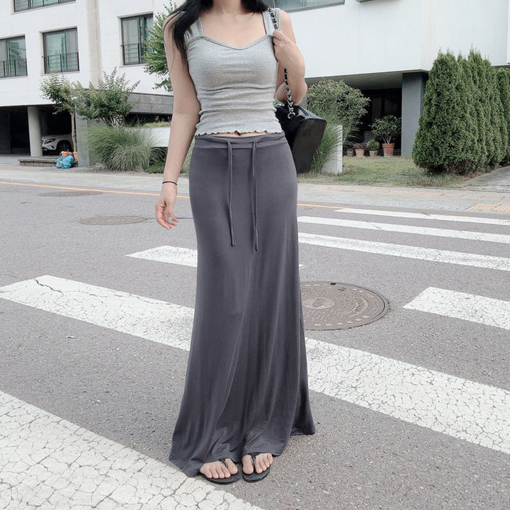 Damen Maxi-Rock mit fließendem Saum und verstellbarem Bindegürtel Drune