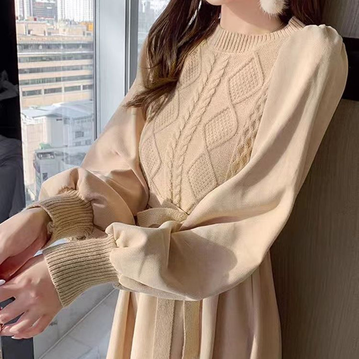 Damen Strickkleid mit voluminösen Ärmeln und strukturierter Oberseite Drune