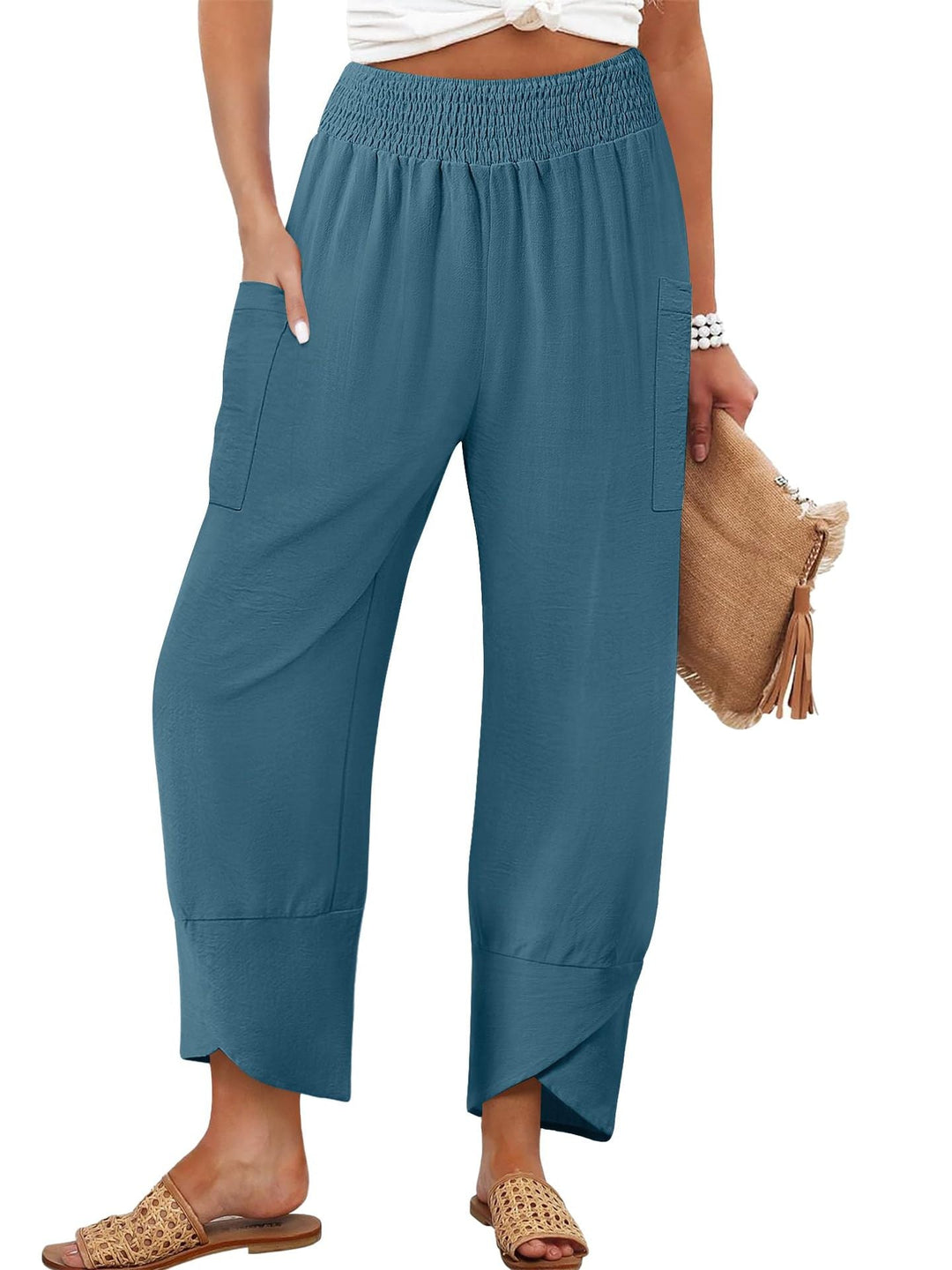 Damen Weite Sommerhose mit elastischem Bund und praktischen Taschen Drune