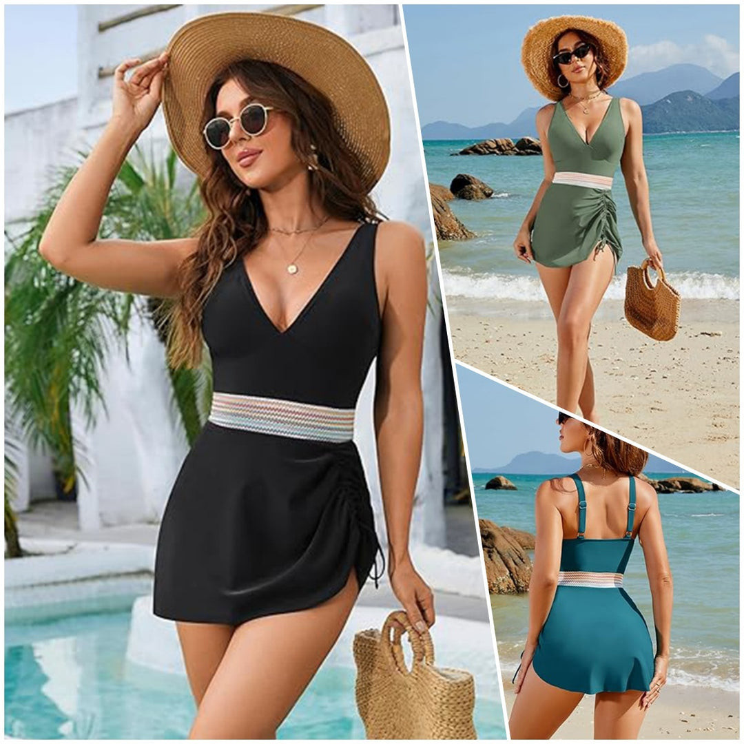 Damen Chic Wickel-Badeanzug mit verstellbarem Bund Drune