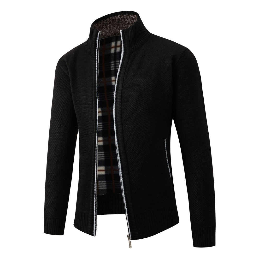 Herren Strickjacke mit modernem Stehkragen und klassischem Innenfutter Drune
