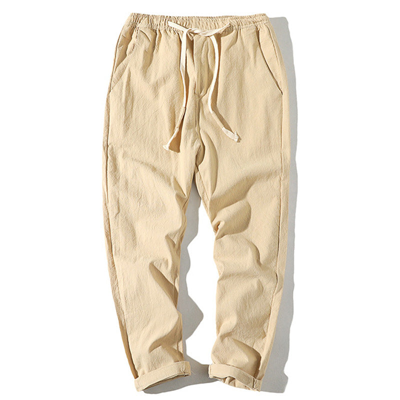 Herren nan leichte Leinenhose mit elastischem Bund und Kordelzug, tapered Schnitt und aufrollbarem Saum Drune