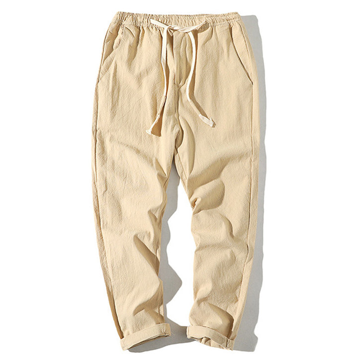 Herren nan leichte Leinenhose mit elastischem Bund und Kordelzug, tapered Schnitt und aufrollbarem Saum Drune
