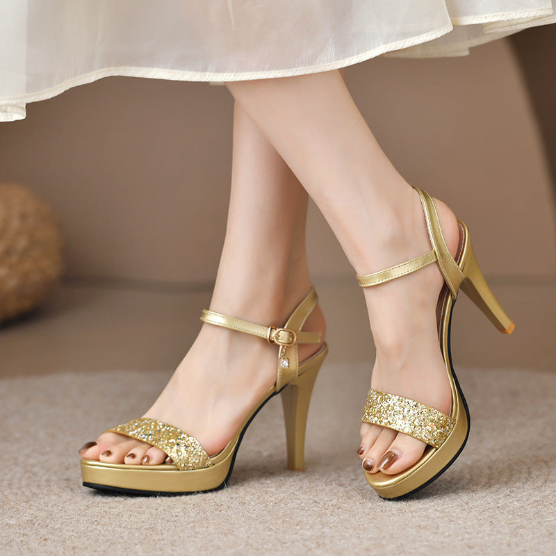 Damen elegante High Heels mit glitzerndem Riemendesign Drune