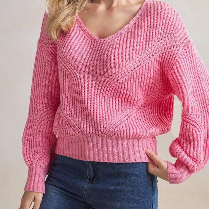 Damen Strickpullover mit V-Ausschnitt und strukturiertem Design Drune