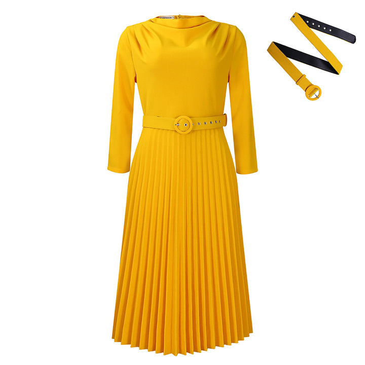 Damen Midikleid mit elegantem Plisseedesign und tailliertem Gürtel Drune