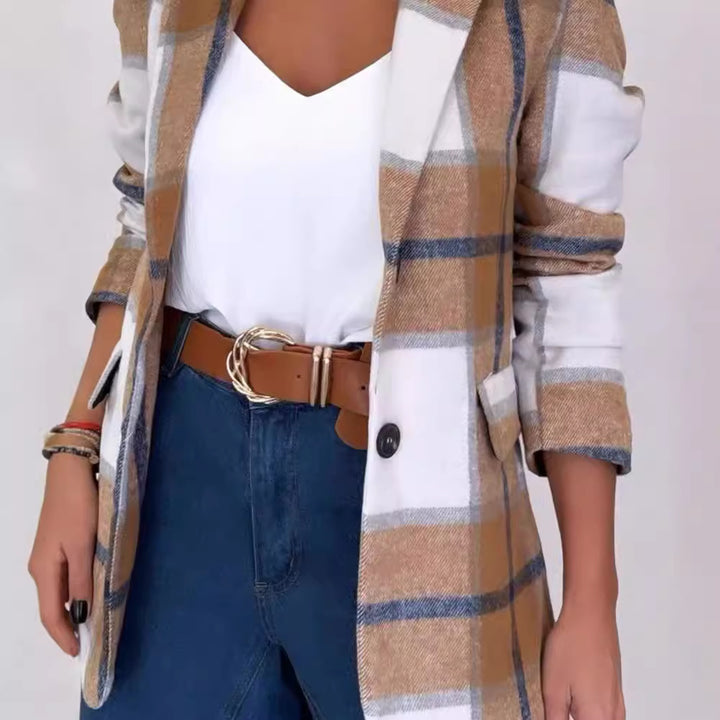 Damen Karierter Blazer mit elegantem Schnitt und lässigen Details Drune