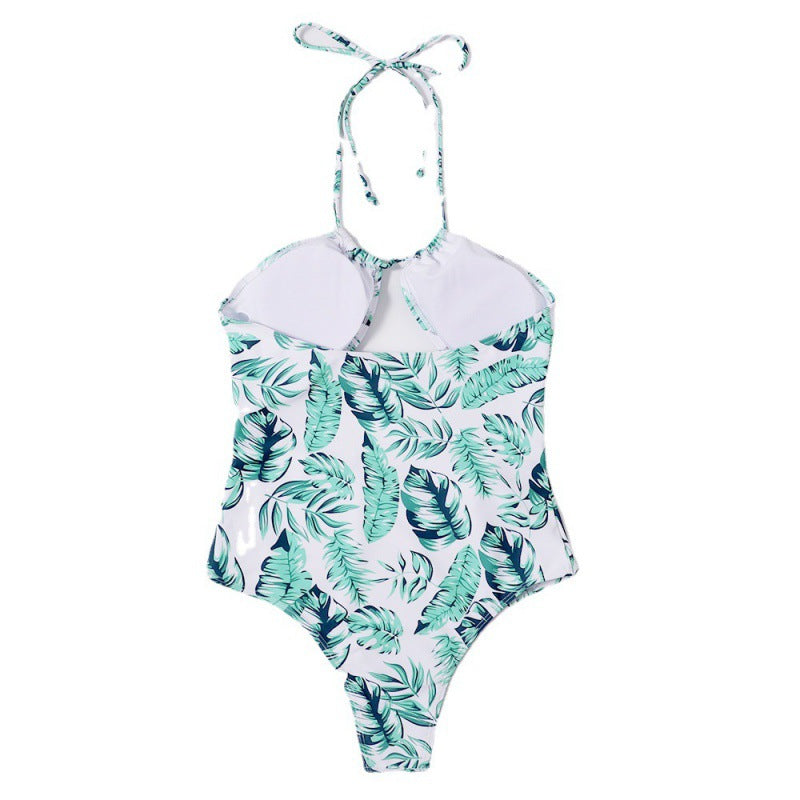 Damen Einteiliger Badeanzug mit modischem Cut-Out-Design und tropischem Blattmuster Drune