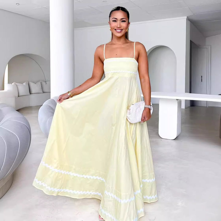 Damen luftiges Langkleid mit zarten Rüschendetails und verstellbaren Spaghettiträgern Drune