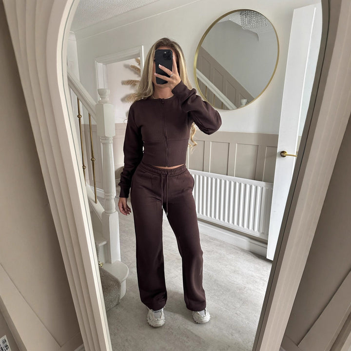 Damen lässiger Cropped Hoodie und Jogginghose Set mit elastischem Bund Drune