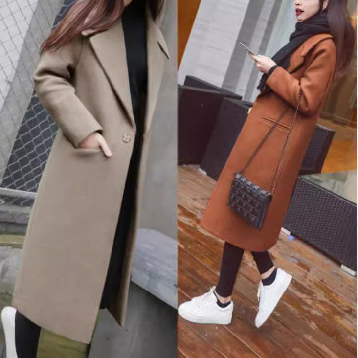 Damen Eleganter Langmantel mit klassischem Revers und Taschen Drune