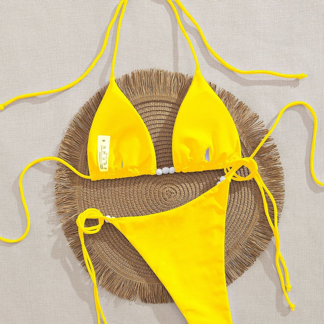 Damen Triangel-Bikini mit dekorativen Perlen-Details Drune
