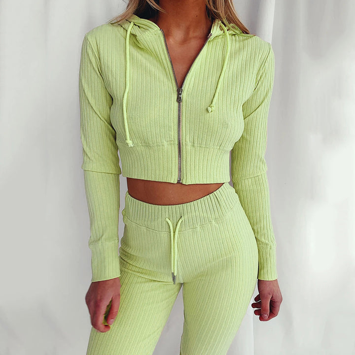 Damen Sportliches cropped Hoodie-Set mit feinem Rippdesign und hohem Tragekomfort Drune