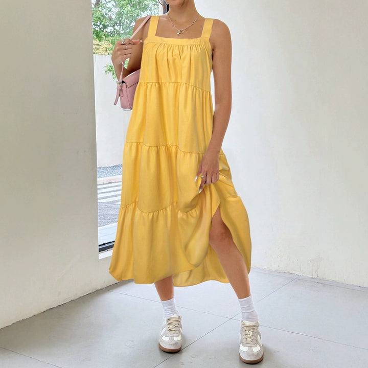 Damen luftiges Maxikleid mit Rüschendetails und seitlichem Schlitz Drune
