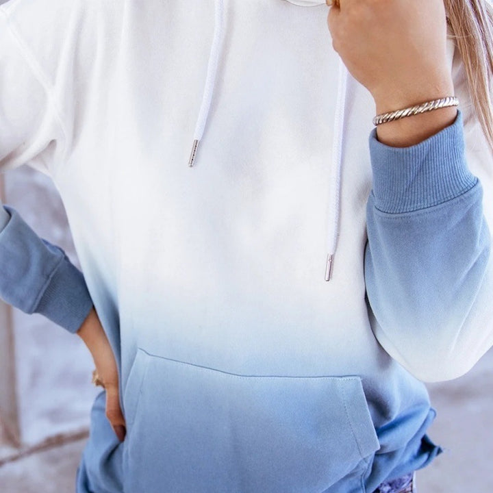 Damen Kapuzenpullover mit modernen Farbverlauf und praktischen Kängurutaschen Drune