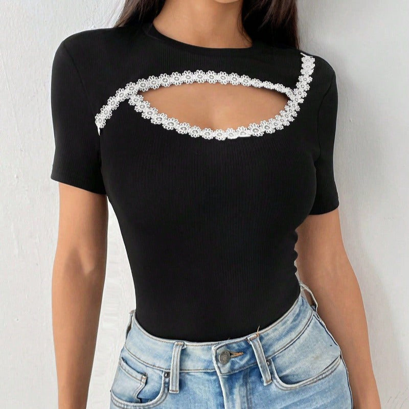Damen Figurbetontes Bodysuit mit feinem Spitzenbesatz Drune