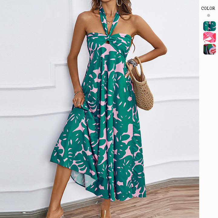 Damen Maxi-Bustierkleid mit floralen Akzenten und elastischem Oberteil Drune