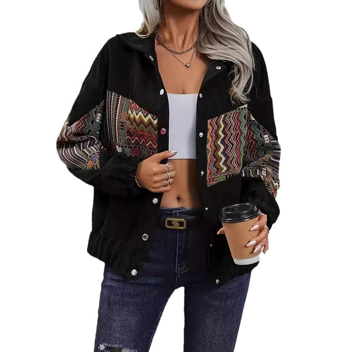 Damen Cordjacke mit buntem ethnischen Muster Drune