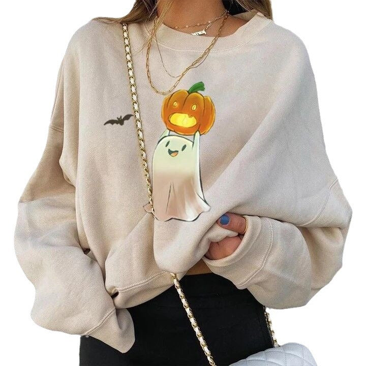 Damen Sweatshirt mit kreativem Halloween-Motiv Drune