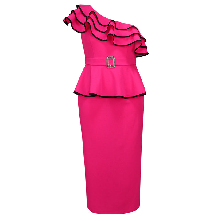 Damen Elegantes Abendkleid mit asymmetrischem Rüschendetail und dekorativem Gürtel Drune