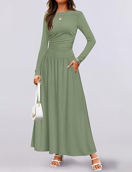 Damen Maxikleid mit langem Arm und praktischem Taschen-Design Drune