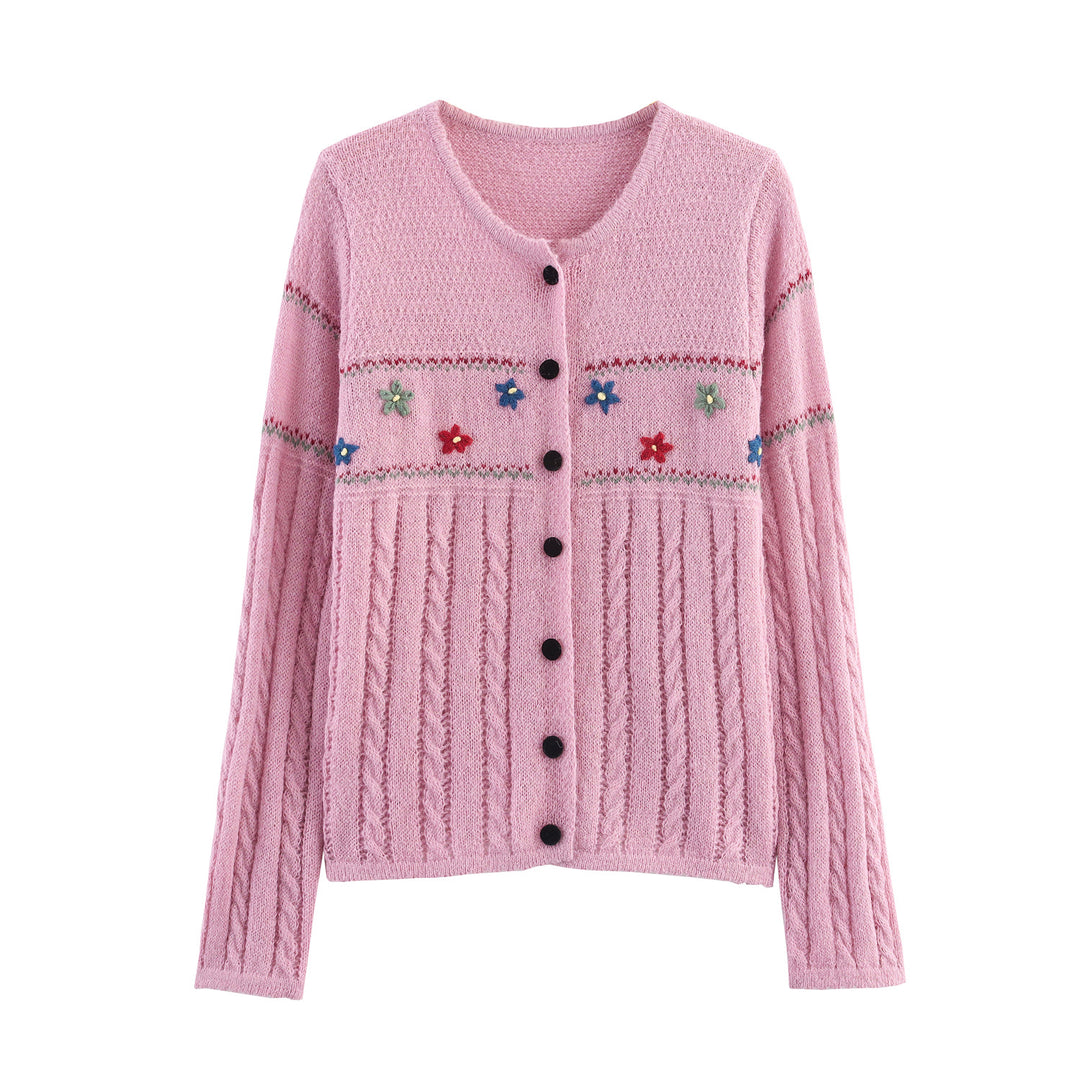 Damen Strickjacke mit floralem Design und eleganter Knopfleiste Drune