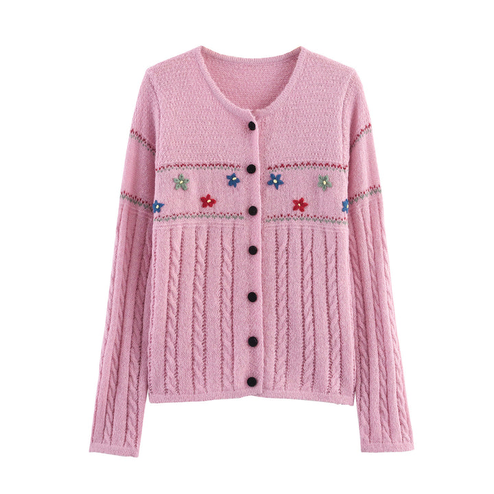 Damen Strickjacke mit floralem Design und eleganter Knopfleiste Drune