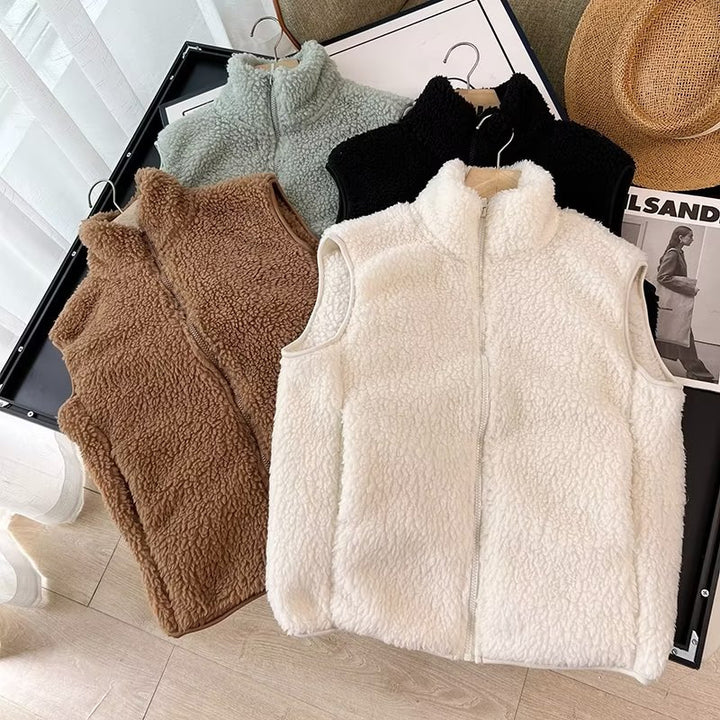 Damen kuschelige Fleece-Weste mit hohem Kragen Drune
