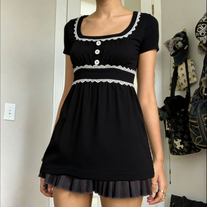 Damen Freizeitkleid mit Spitzenakzenten und eleganter Knopfleiste Drune