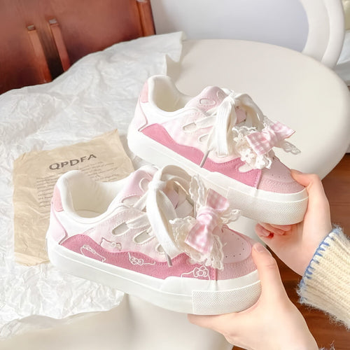 Damen Verspielte Sneakers mit Rüschendetail undem freundlichen Tiermotiven Drune