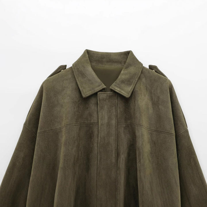 Damen lässige Kunstlederjacke mit elastischem Bund und praktischen Druckknöpfen Drune